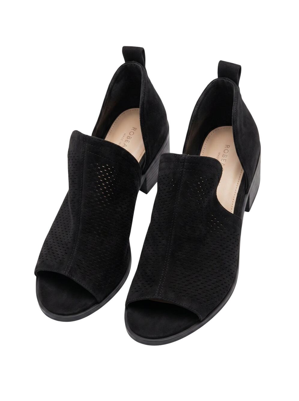 Roebuck & Co. Women’s 7M black boho peep toe block heel western booties
